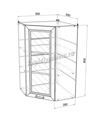 Шкаф верхний угловой высокий со стеклом ВВУС550 кухня Агава (Антрацит)